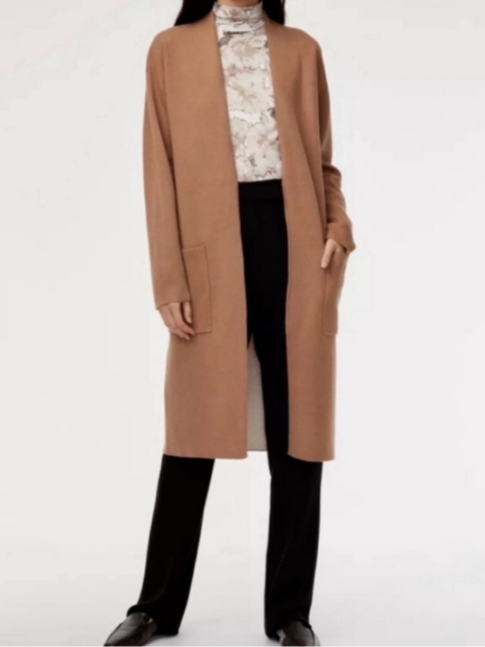 Babaton Aritzia Lance longline tan wool linen blend cardigan